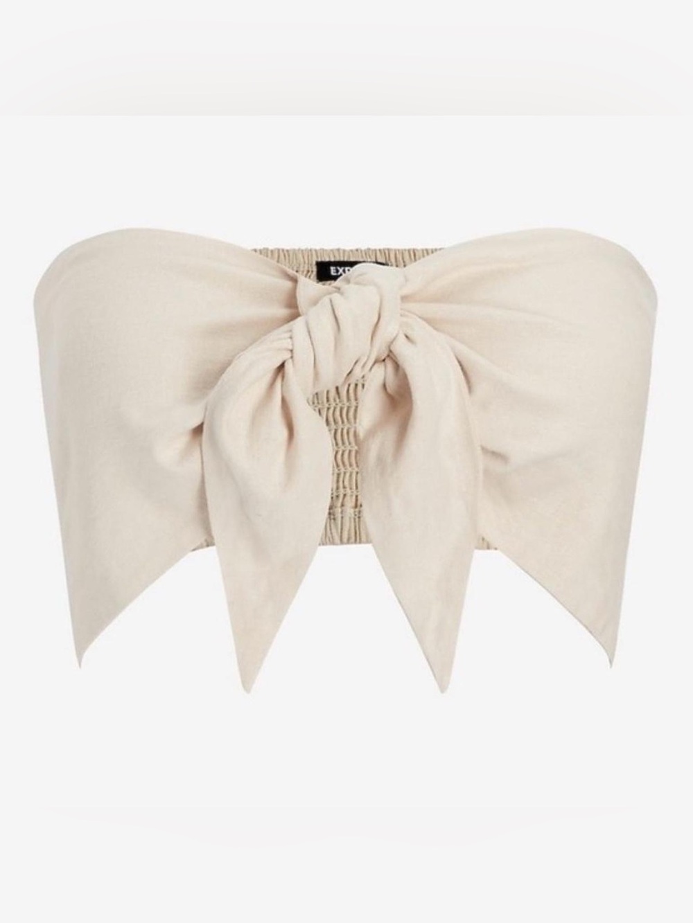 Express Beige Linen Tie-Front Crop Top